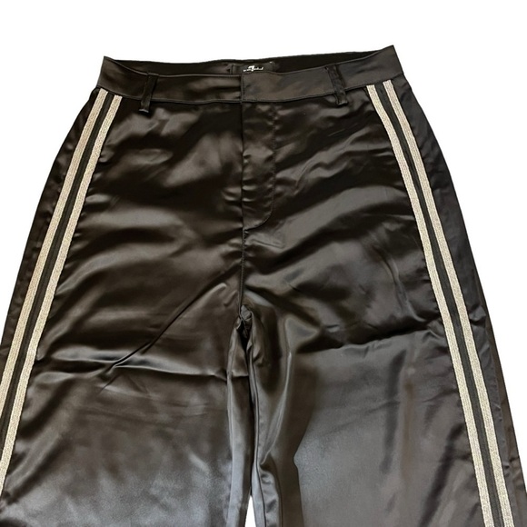 7 For All Mankind Silky Satin Wide Leg Trouser Pants. Black Size 6 #871 NWT - Picture 3 of 7